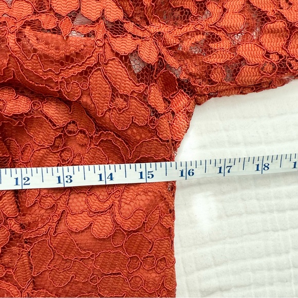 David's Bridal floor length burnt orange lace overlay dress with side slit sz 8 - Picture 6 of 14